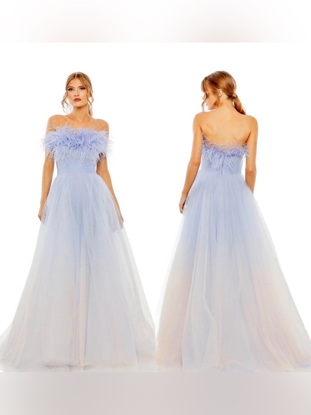 NWT Mac Duggal Periwinkle Blue Embellished Tulle High Neck Maxi Gown Size 14